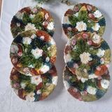 Ensemble de 6 assiettes et assiette à gâteau avec pied en céramique