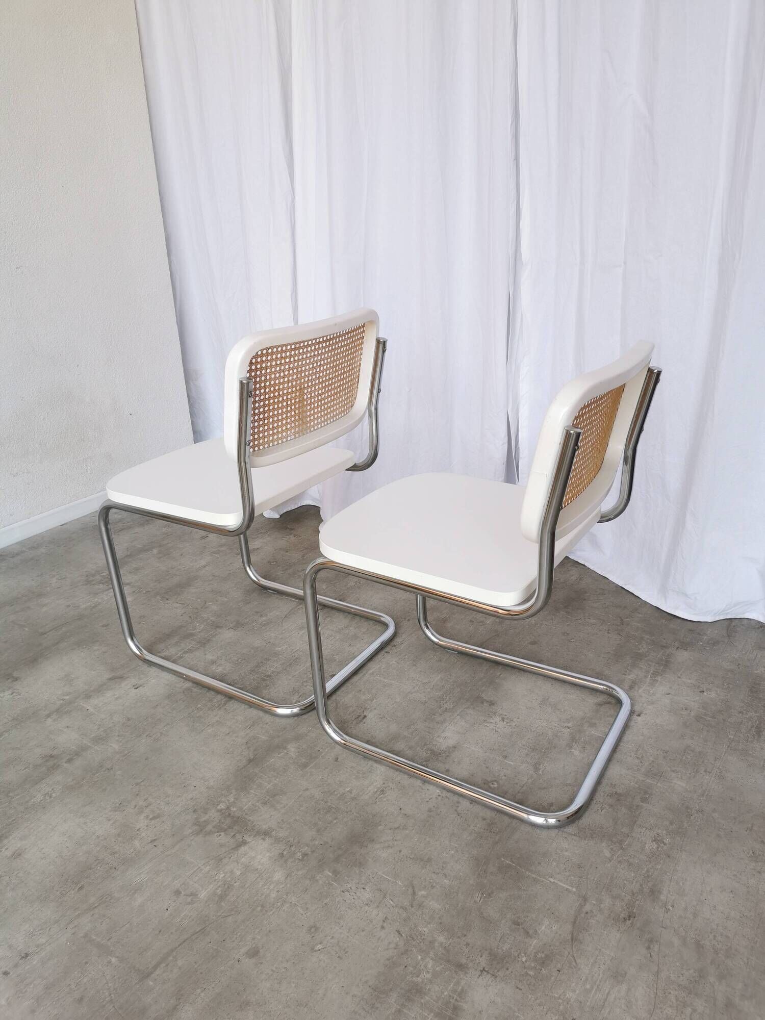 Set of 2 Vintage Cesca Chairs: Marcel Breuer Chrome & Cane, 1970s Mid-Centu