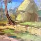 Huile 1950 mise sous verr, cadre bois doré