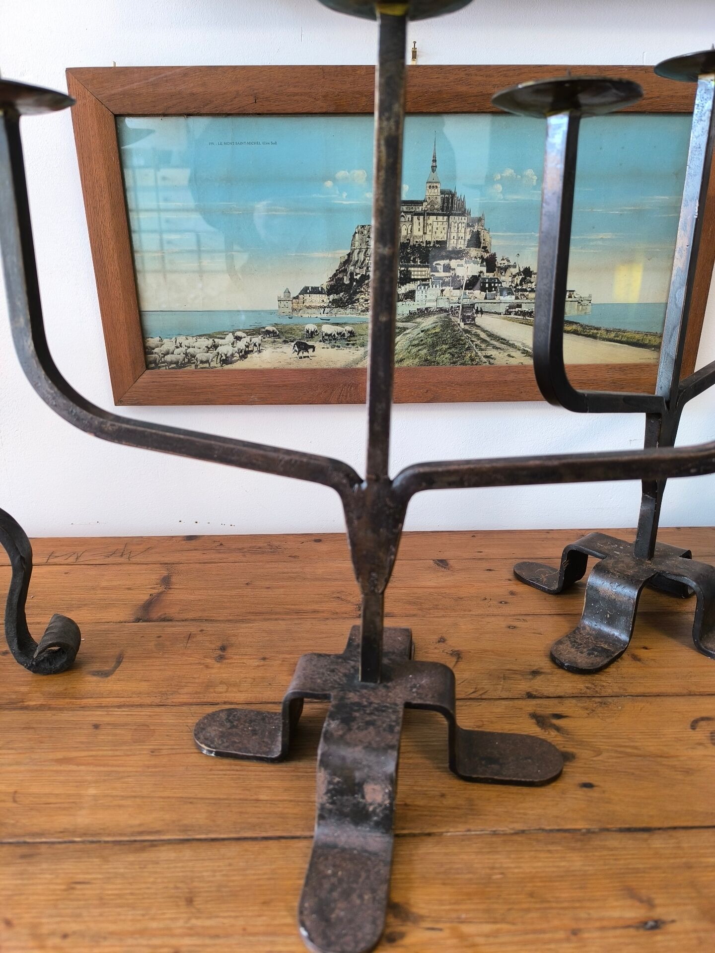 Pair of wrought iron candlesticks circa 1960