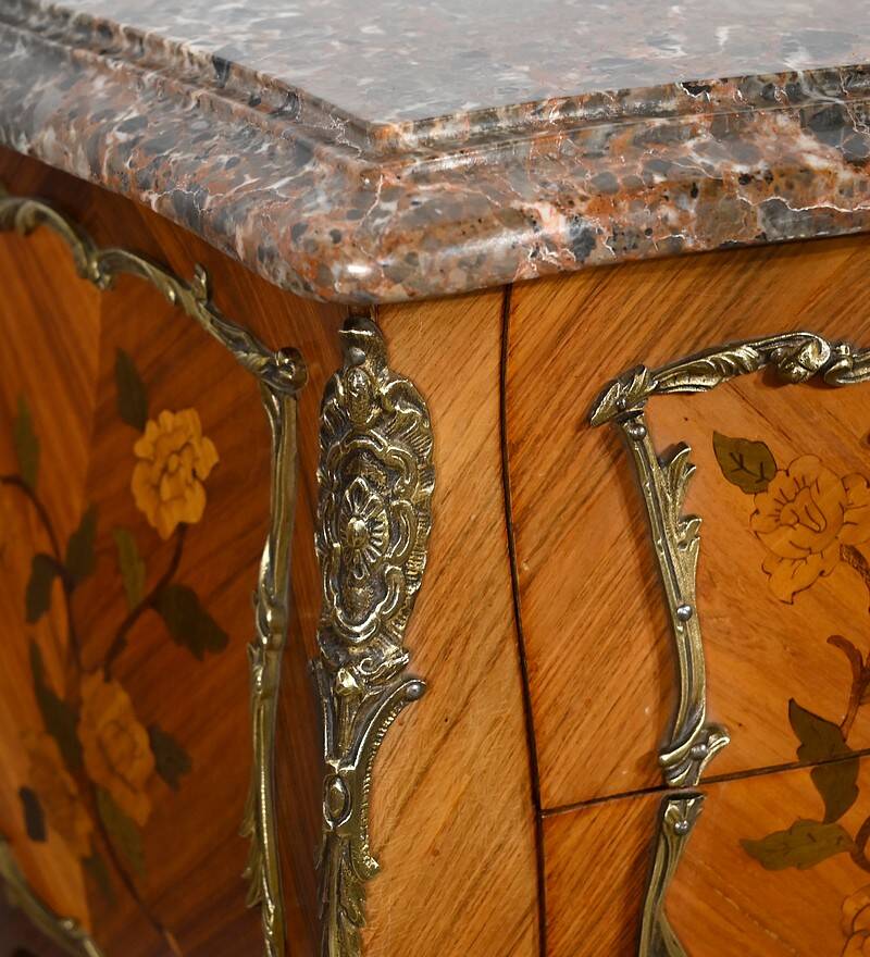 Pair of Bedside Tables in Rosewood and Marquetry, Louis XV style – Mid 20th century