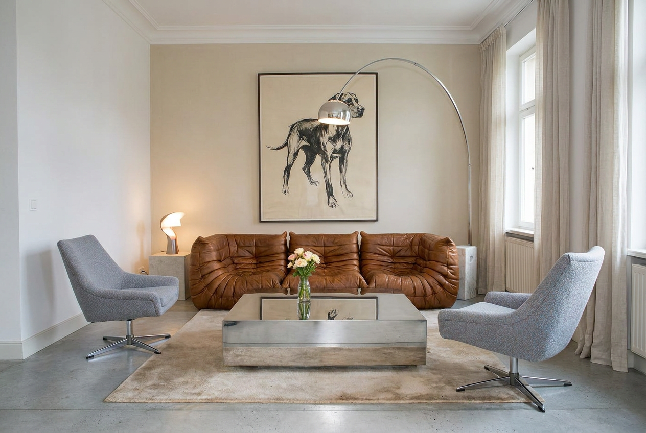 Modernist shell armchairs from the 1970s.
