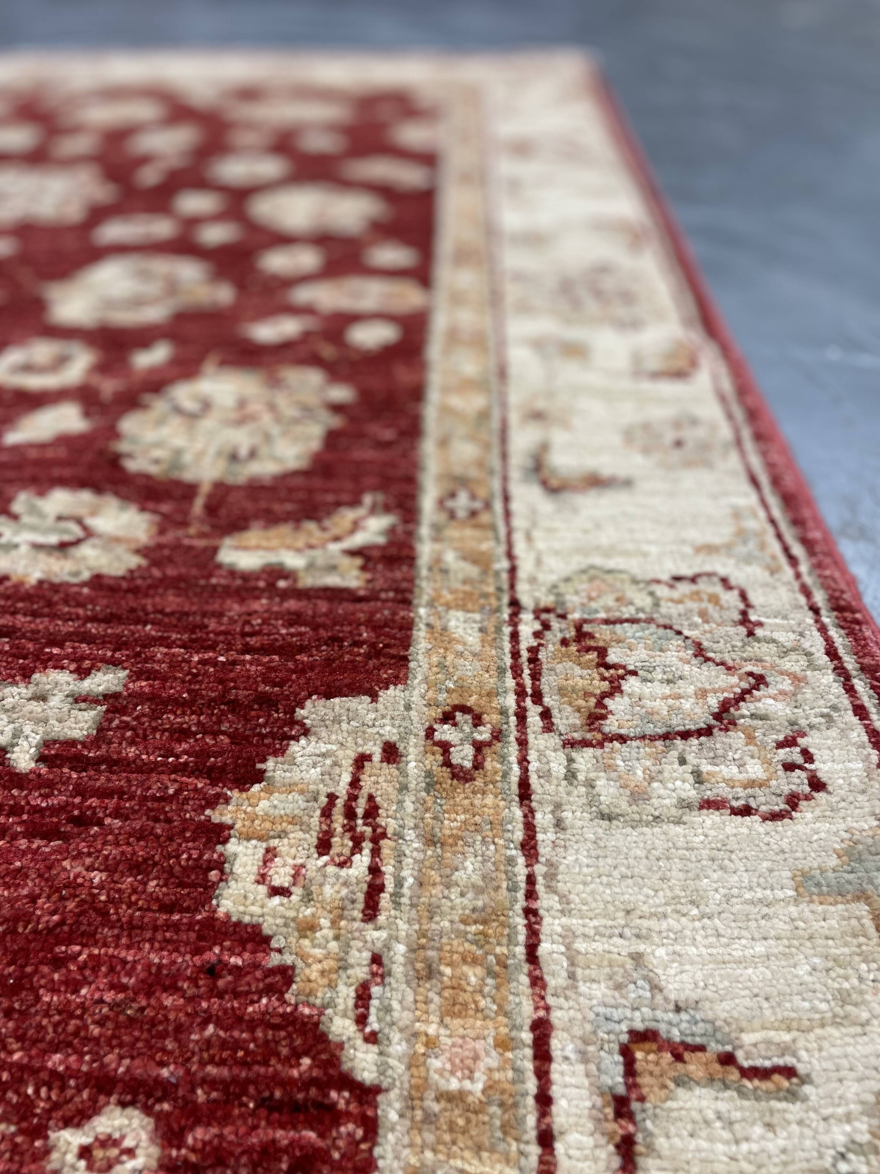 Handmade Wool Red Rug, Floral Oriental Carpet for Living Room 152x100cm