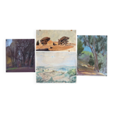 Paintings set of 4 drawings by Ed. Pannetier (1884-1965) Provence Côte d'Azur