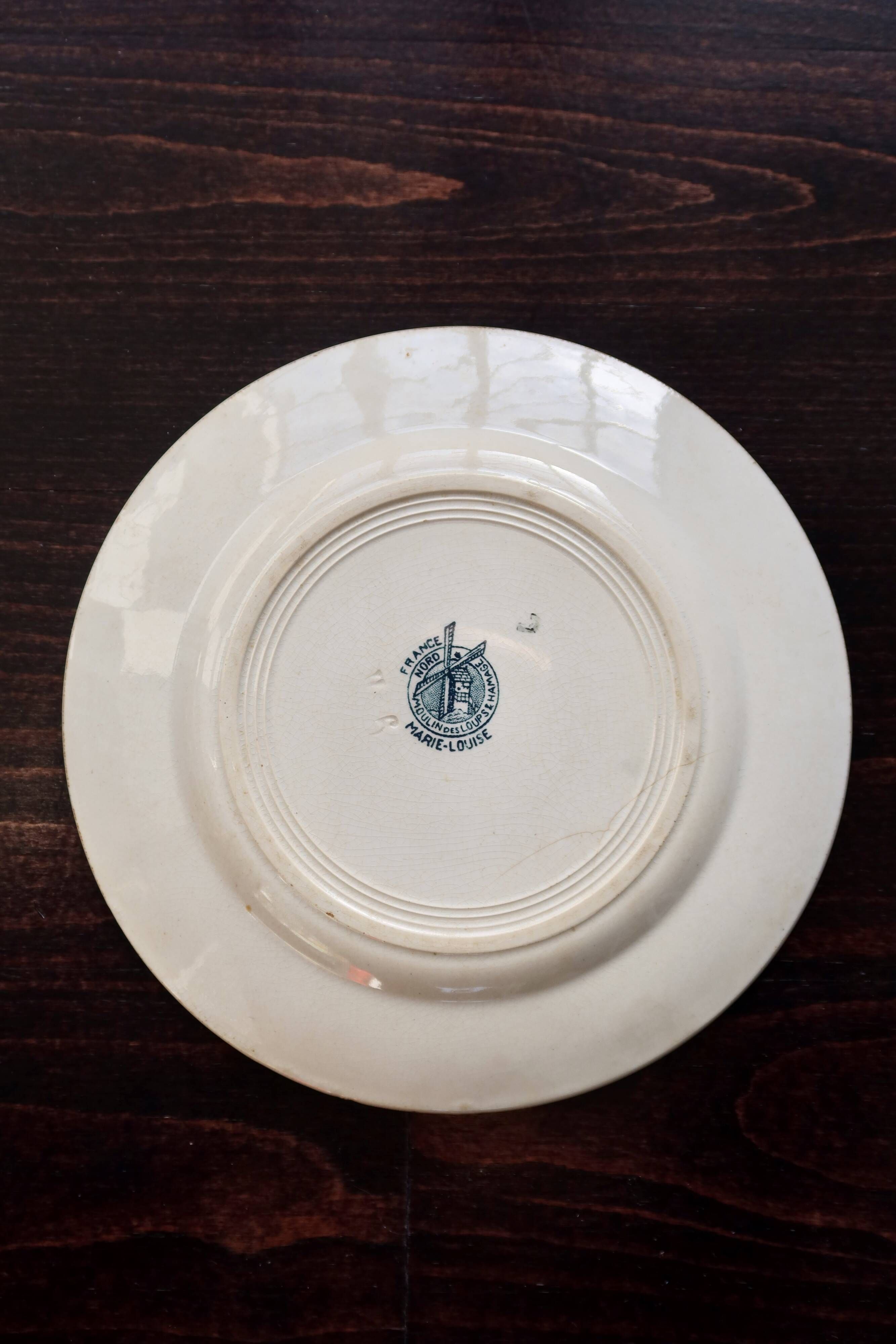 Antique dessert plate, ironstone, Moulin des Loups, Marie Louise.