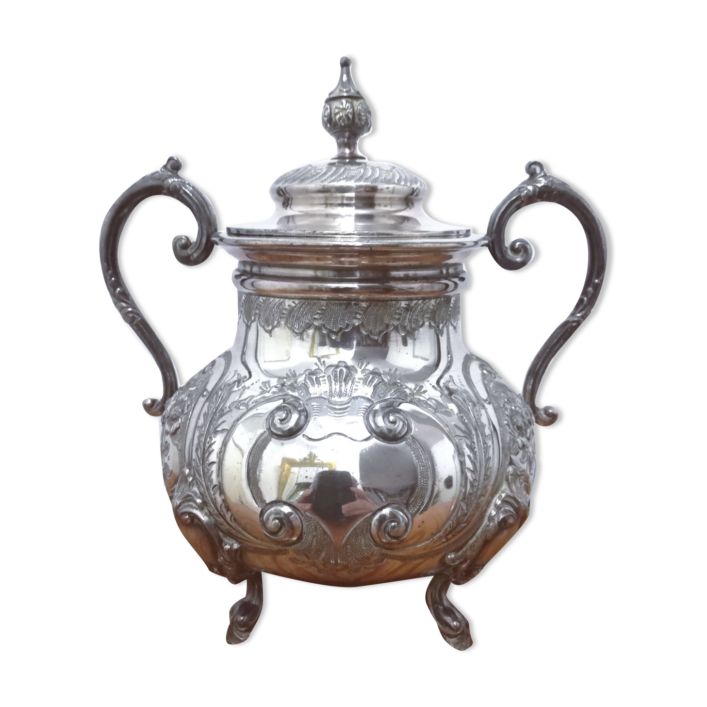 Silver metal sugar bowl louis XV style
