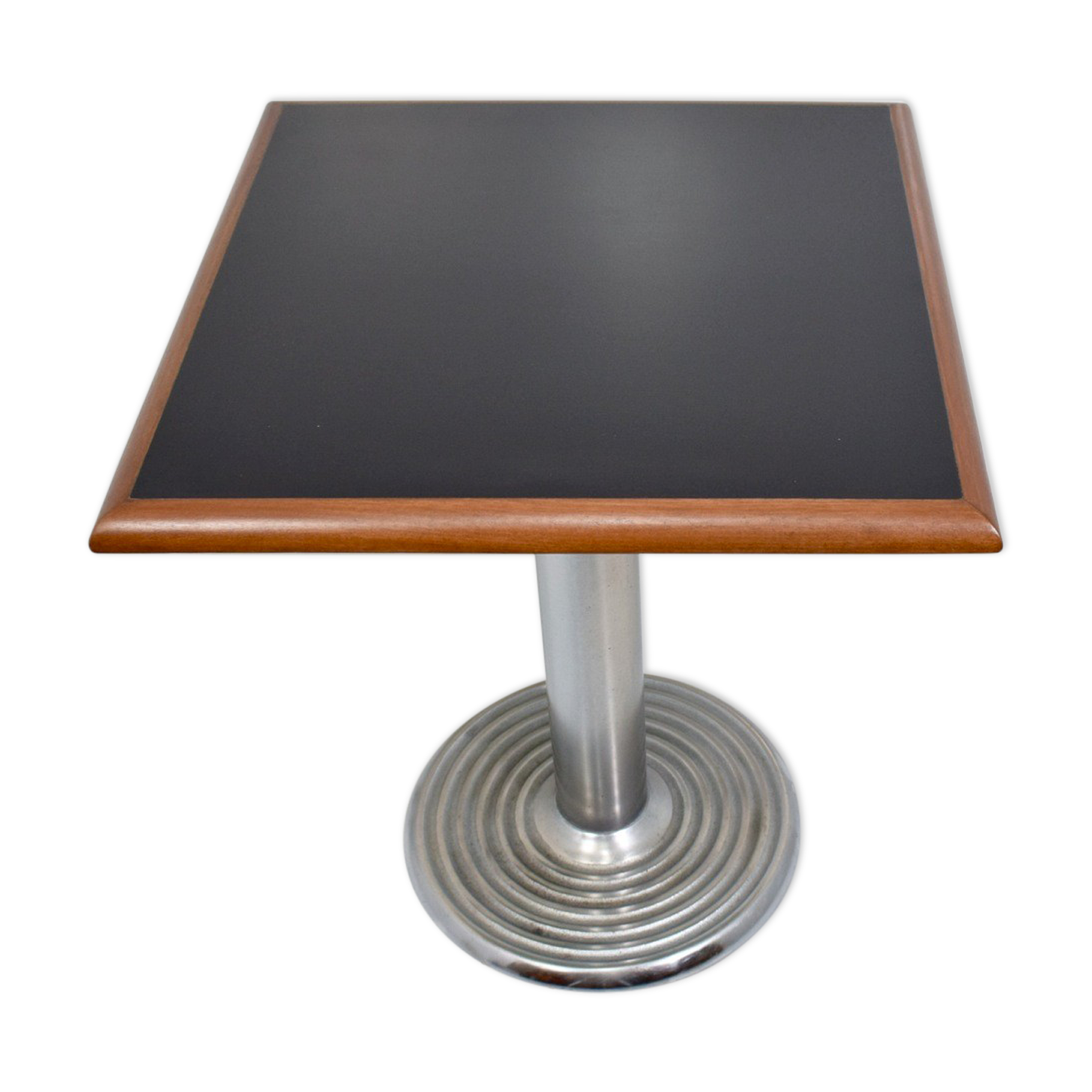 Square bistro dining table, wood, chrome and cast iron