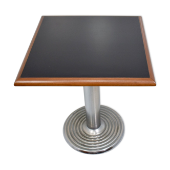 Square bistro dining table, wood, chrome and cast iron