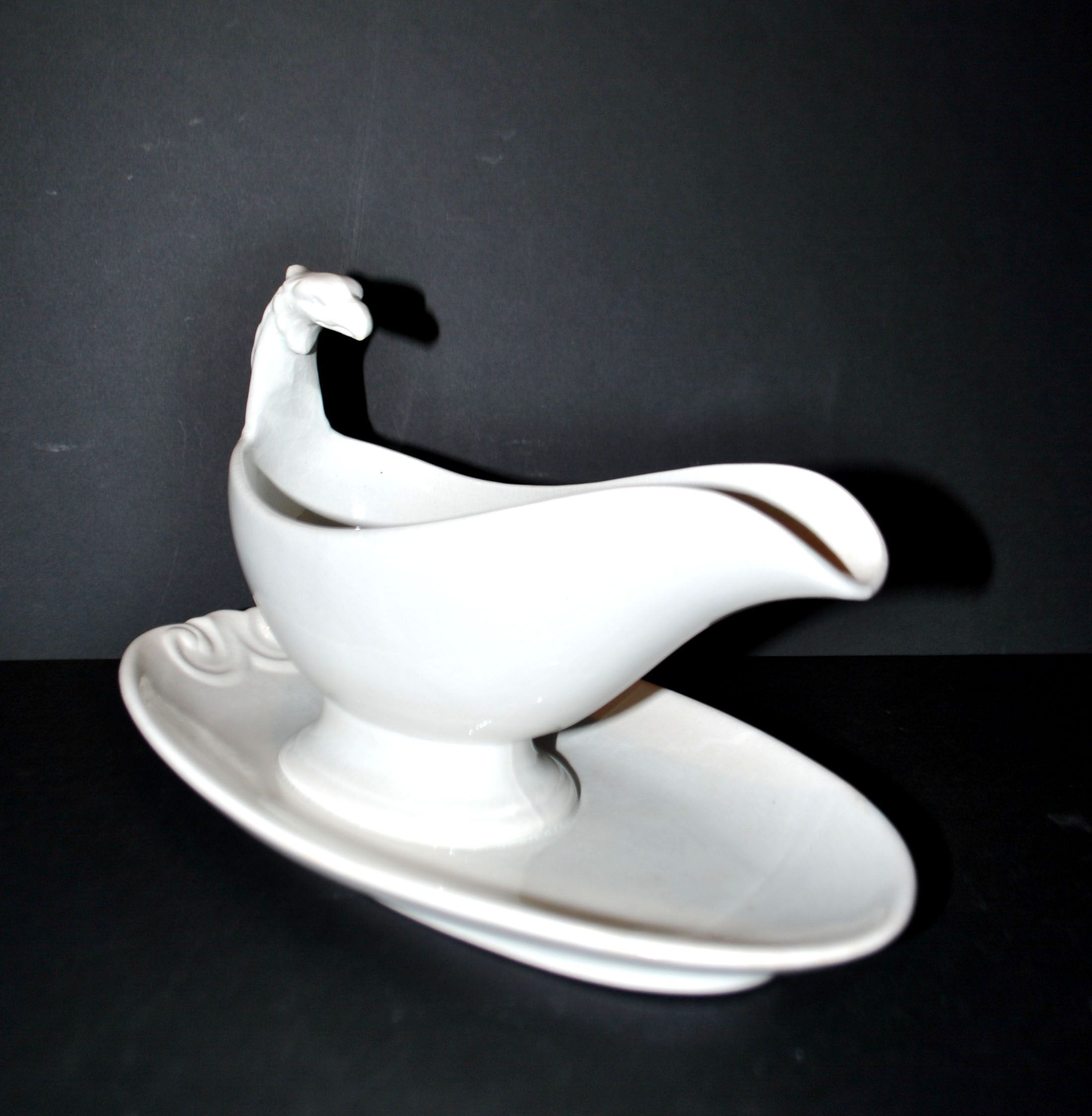 Sarreguemines antique earthenware sauce boat U&C opaque eagle's head