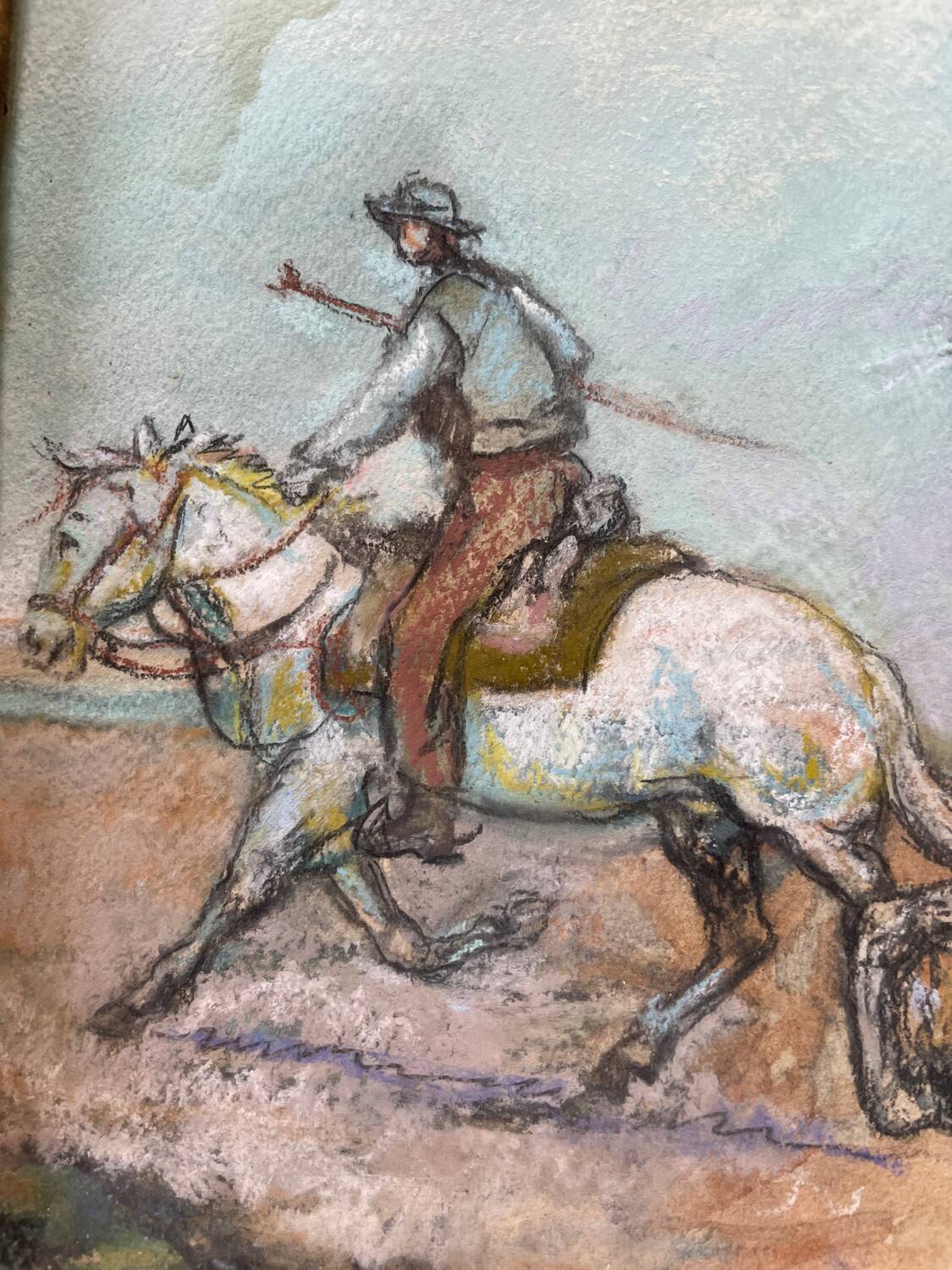 Pastel painting of a horseman scene