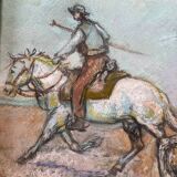 Pastel painting of a horseman scene