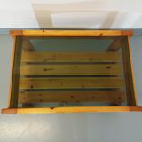 Vintage coffee table in pine and smoked glass from the 70s 80s