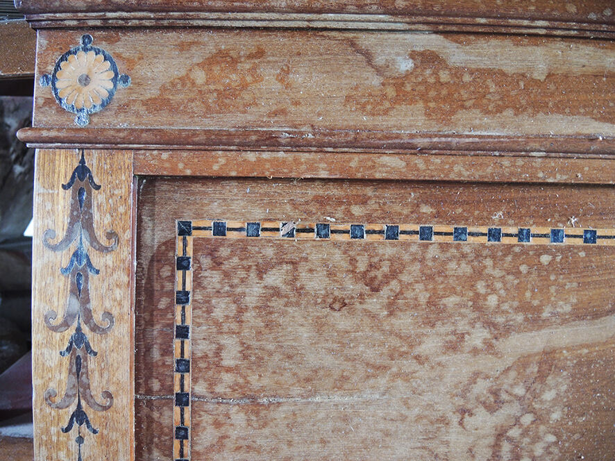 Bed frame double wood  inlay vintage