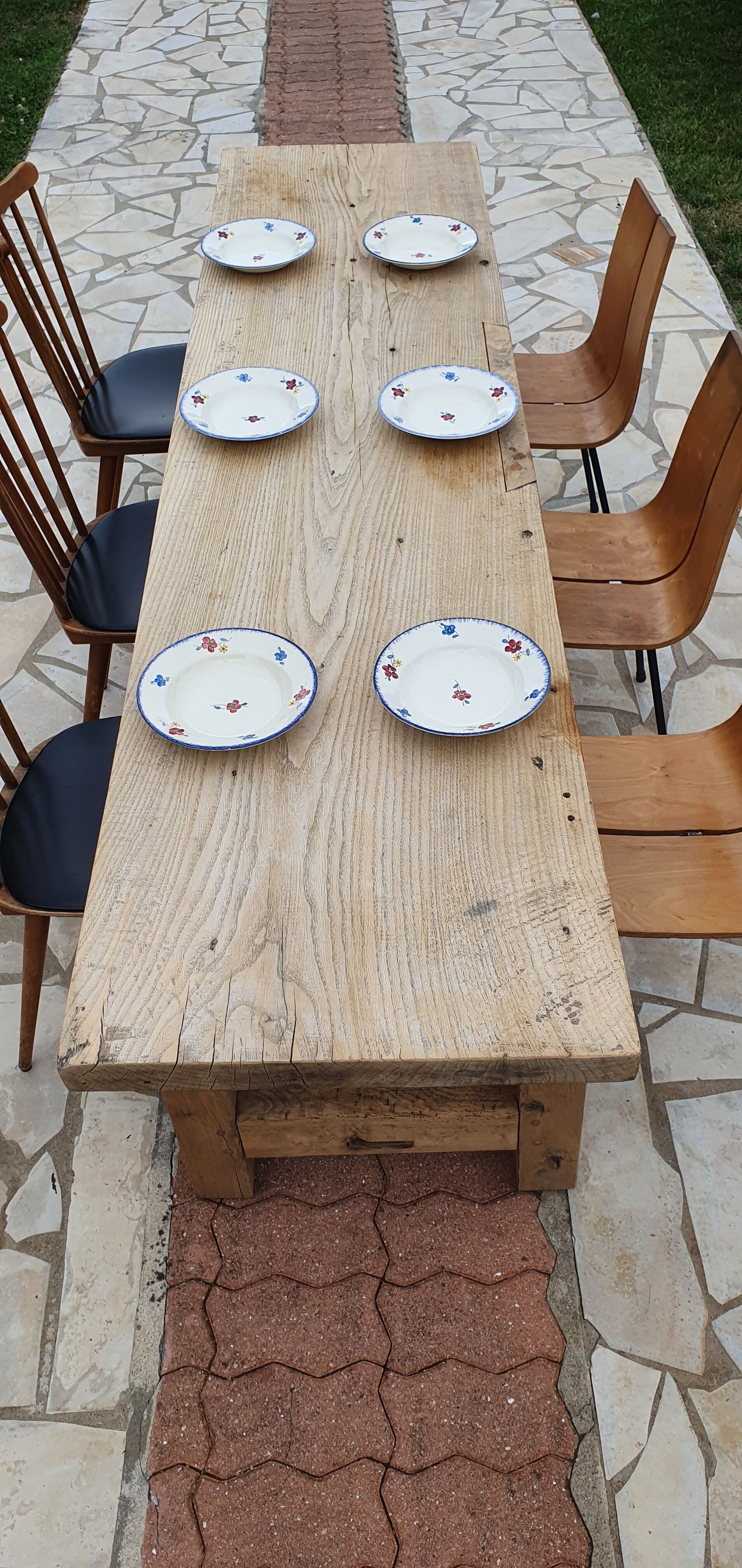 Loom table in solid oak 240 x 58 cm. 1920.