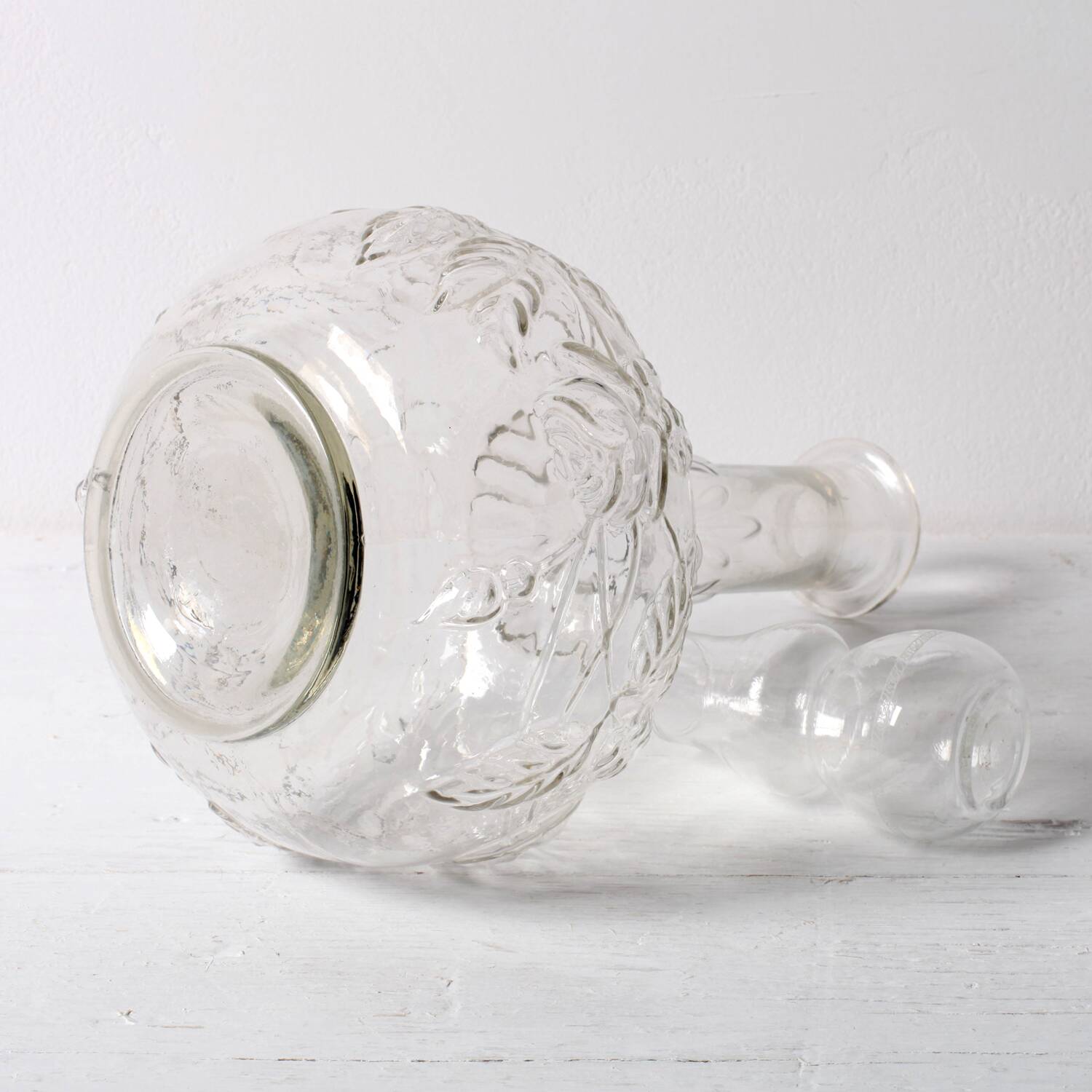 Vintage Glass Decanter / Roses Patterned Wine Carafe / Empoli  Italy  1950s