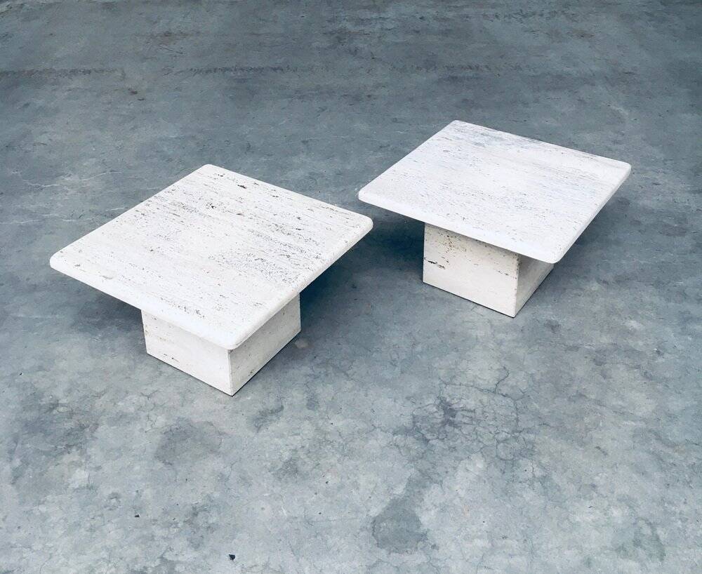 Italian Travertine Square Side End Table, 1970s, Set of 2
