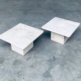 Italian Travertine Square Side End Table, 1970s, Set of 2