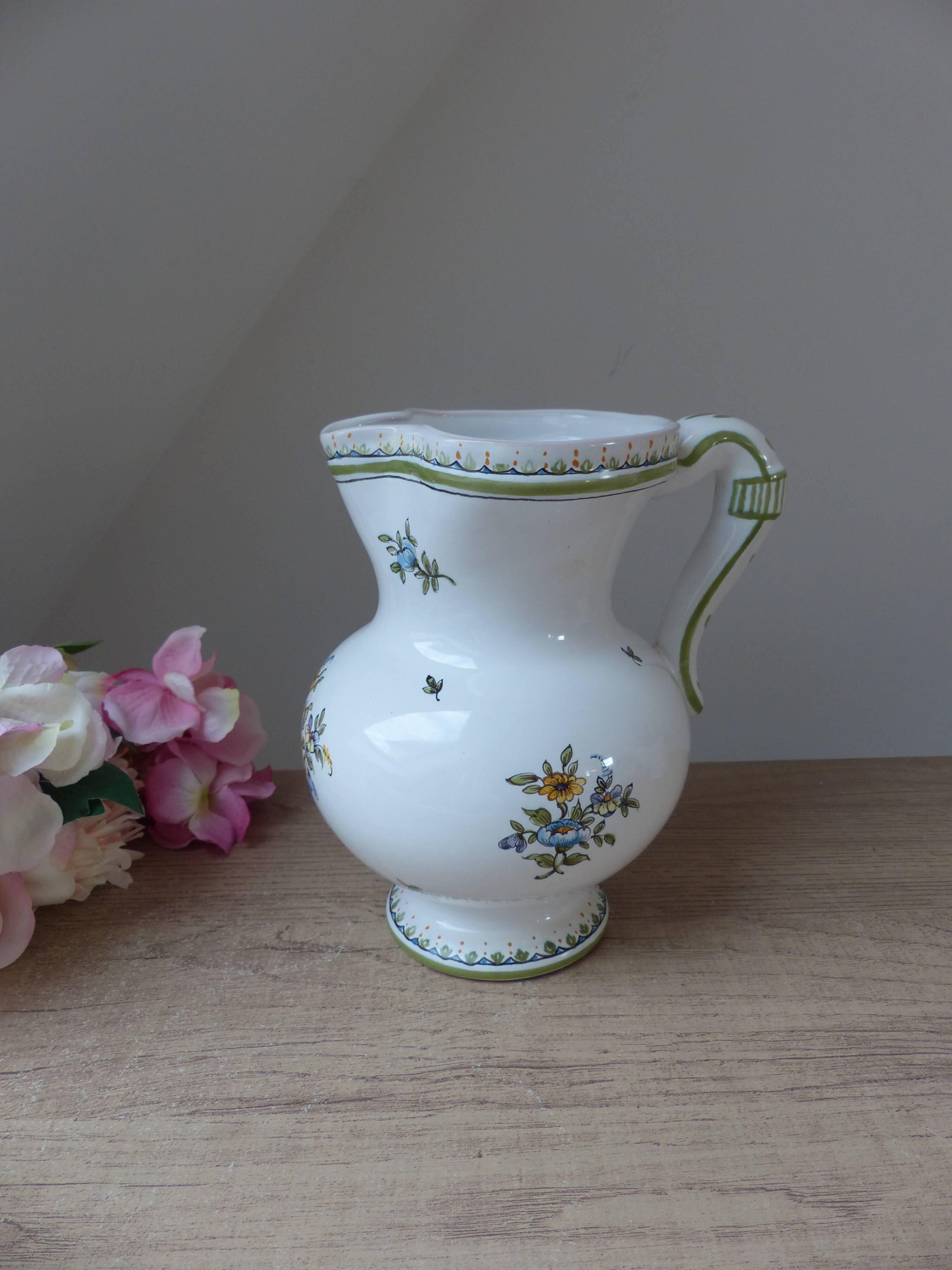 Pitcher Jug Carafe Earthenware Moustiers Signed Lallier Vintage