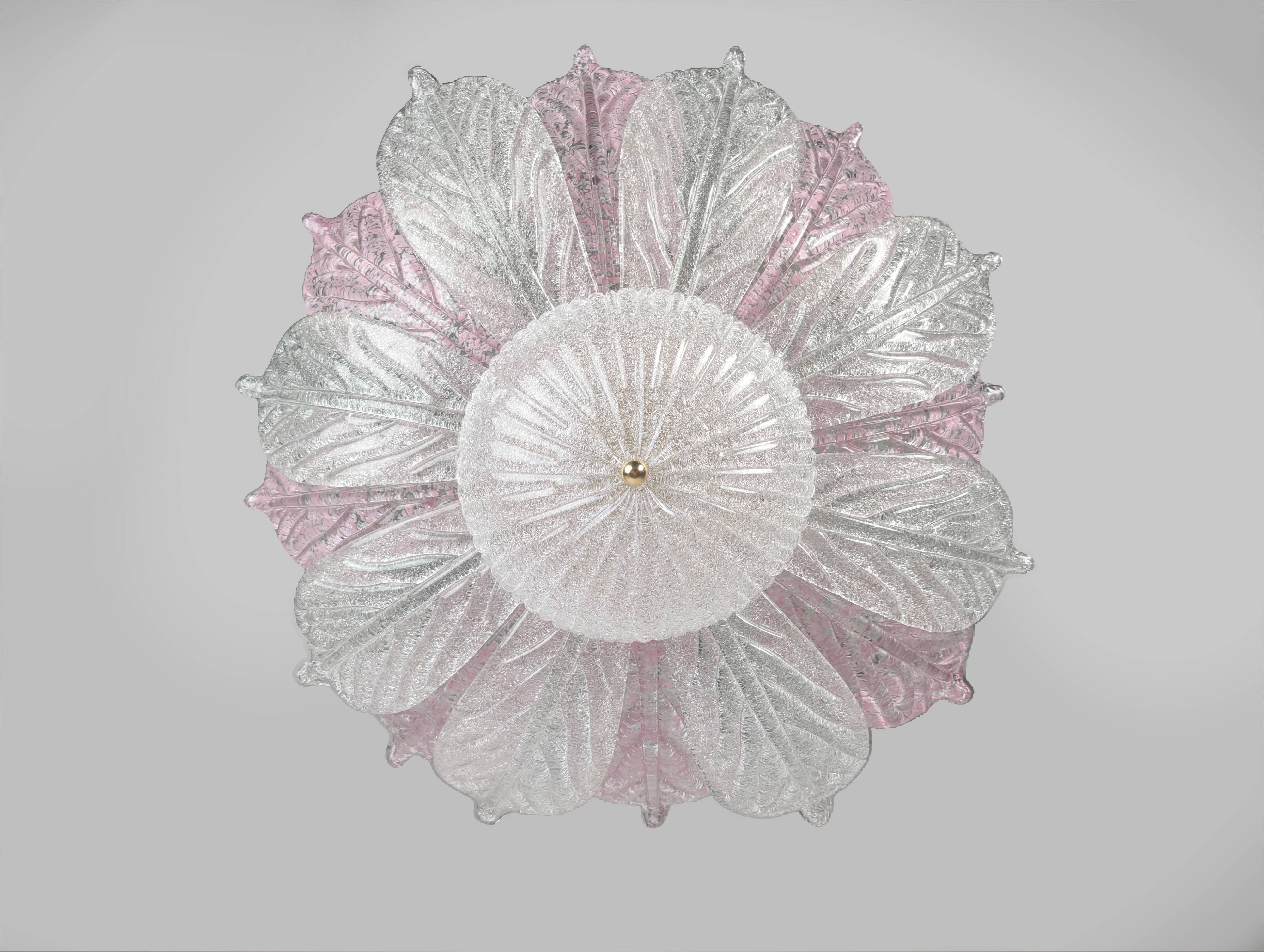 Large Murano Ceiling Lamp in Pink and White Glass, Italy, 1970s