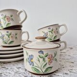 Service à thé/café en grès motif fleurs - Vintage