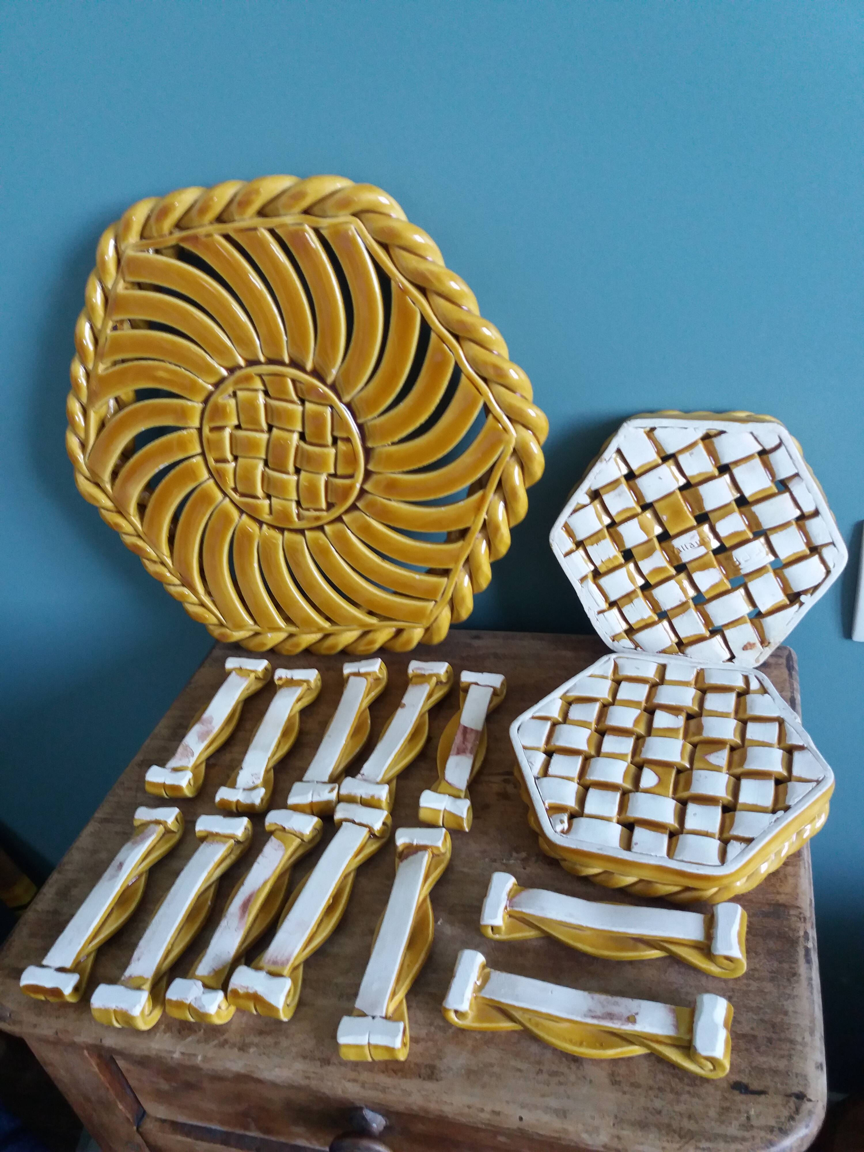 FPP Vallauris barbotine trivets, bottle coasters and knife holders