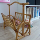 Large vintage rattan magazine holder 1960s - 1970s
