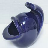 Grand cendrier poisson céramique bleue design vintage