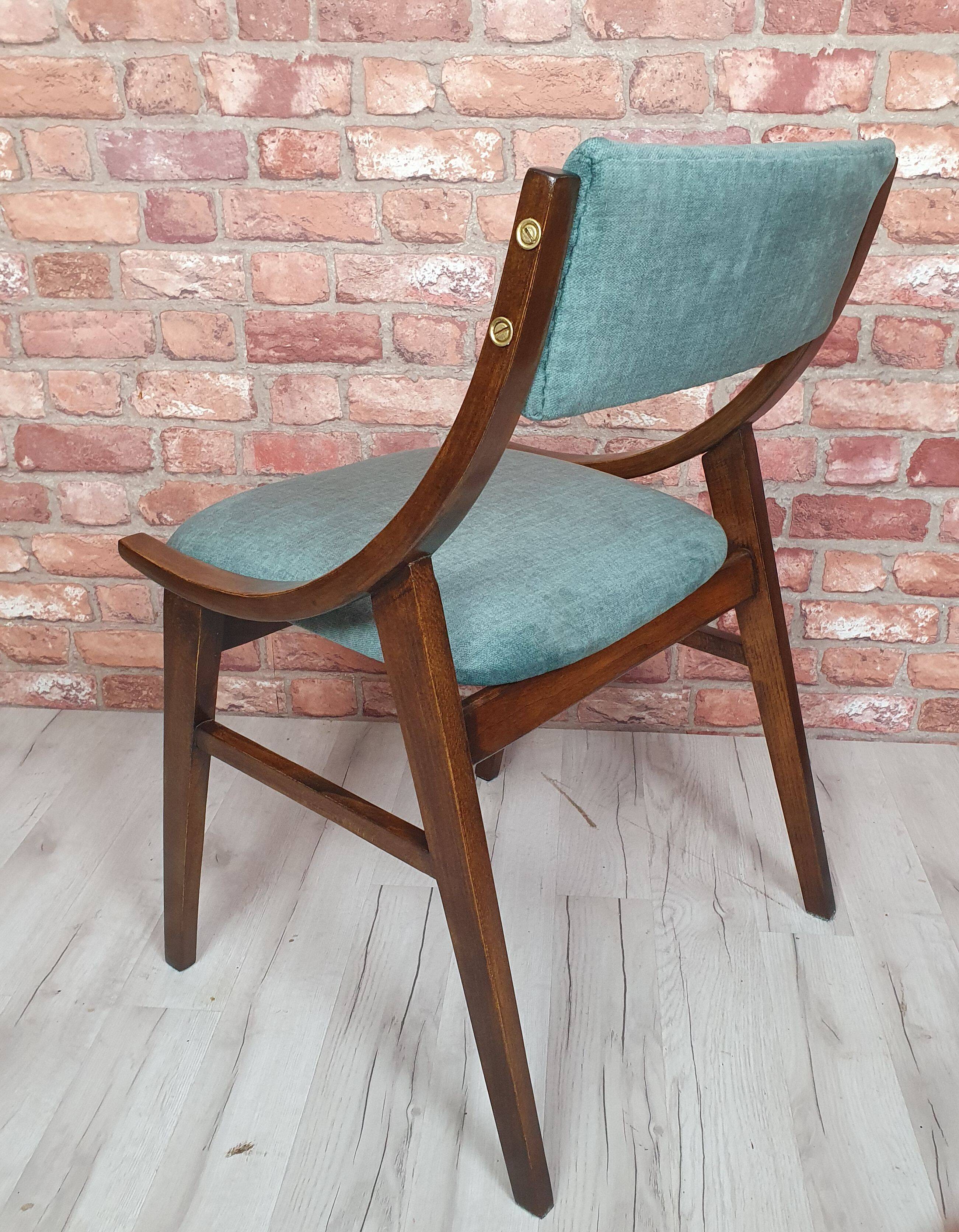 Renovated GFM 57 chair, Skoczek, designed by J. Kędziorek, navy blue