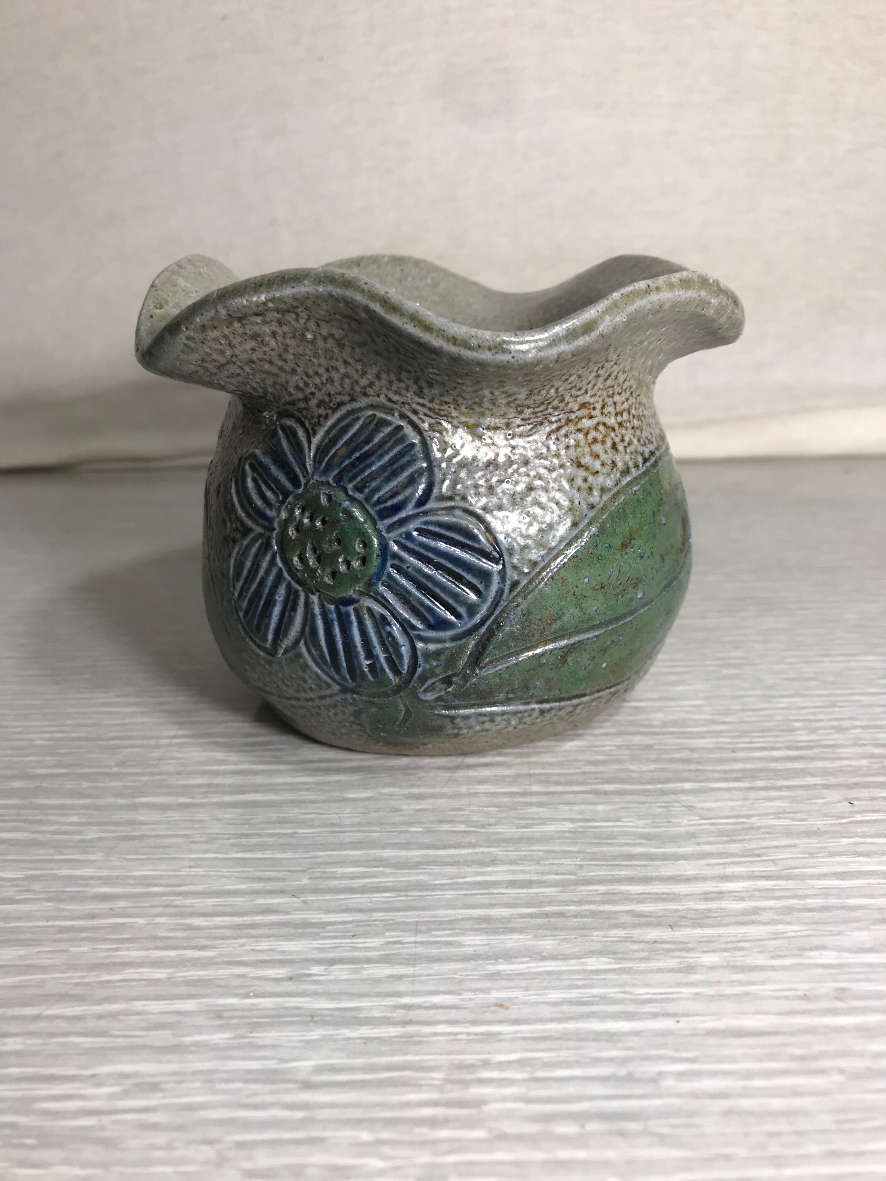 Ancient Vase in Gres Enamelled Drawing Of Flowers Col Corolle Signed Vintage