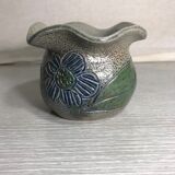 Ancient Vase in Gres Enamelled Drawing Of Flowers Col Corolle Signed Vintage