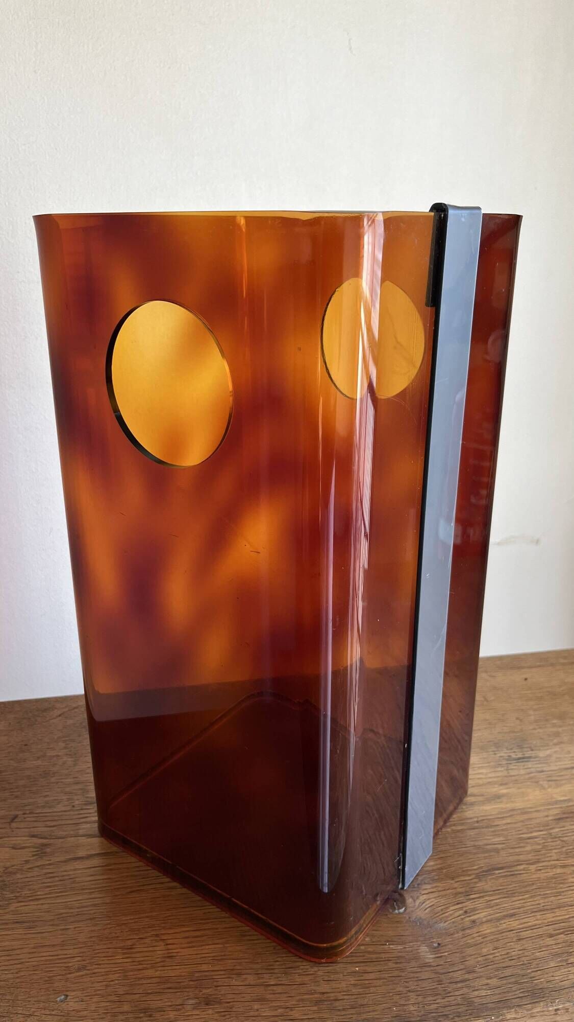 Miche Dumas paper bin in chrome tortoiseshell lucite 70 Roche and Bobois