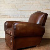 French leather club chair, chapeau de gendarme model, circa 1940