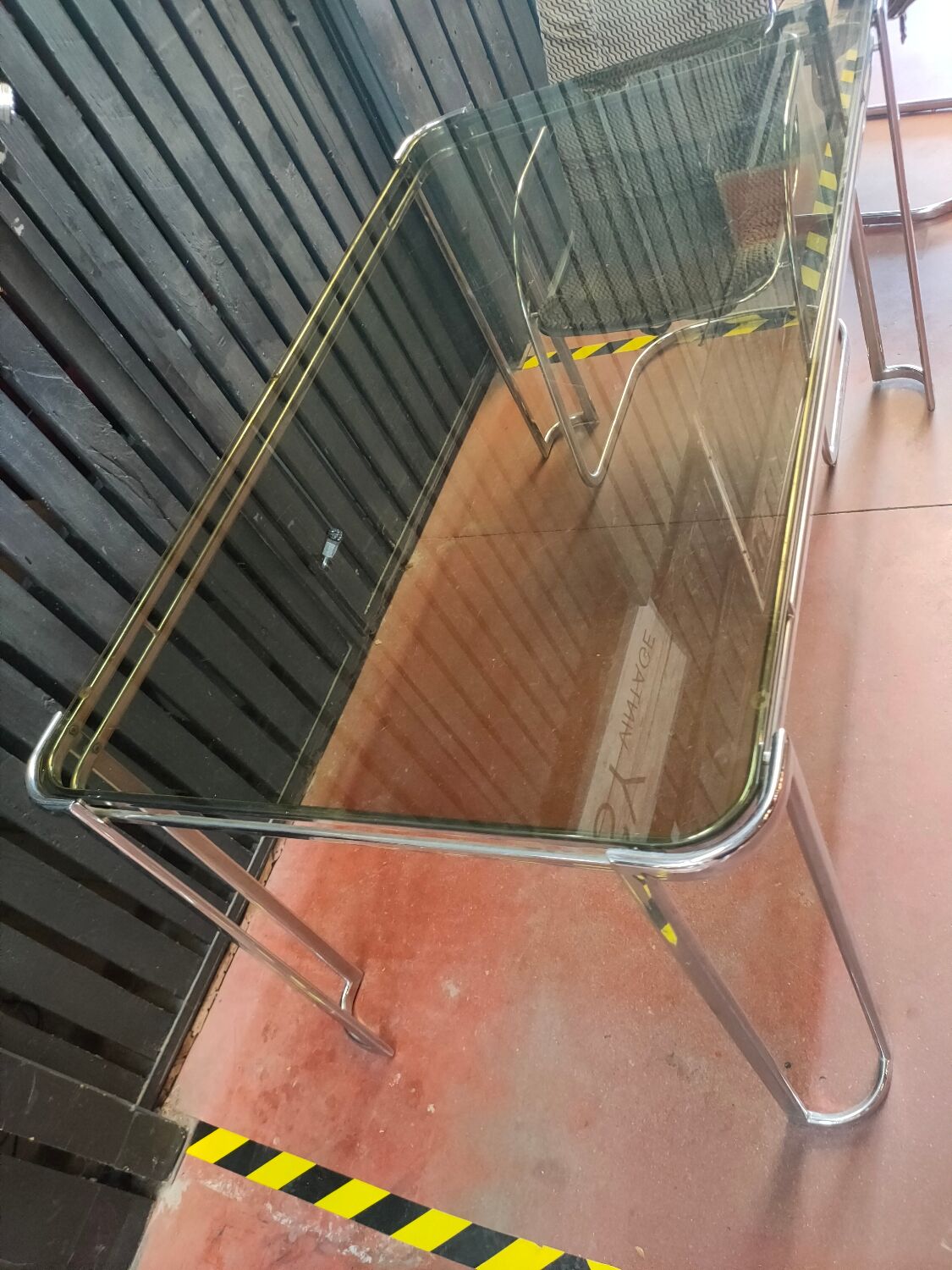 Vintage Italian table with tubular frame and smoked glass, 1970