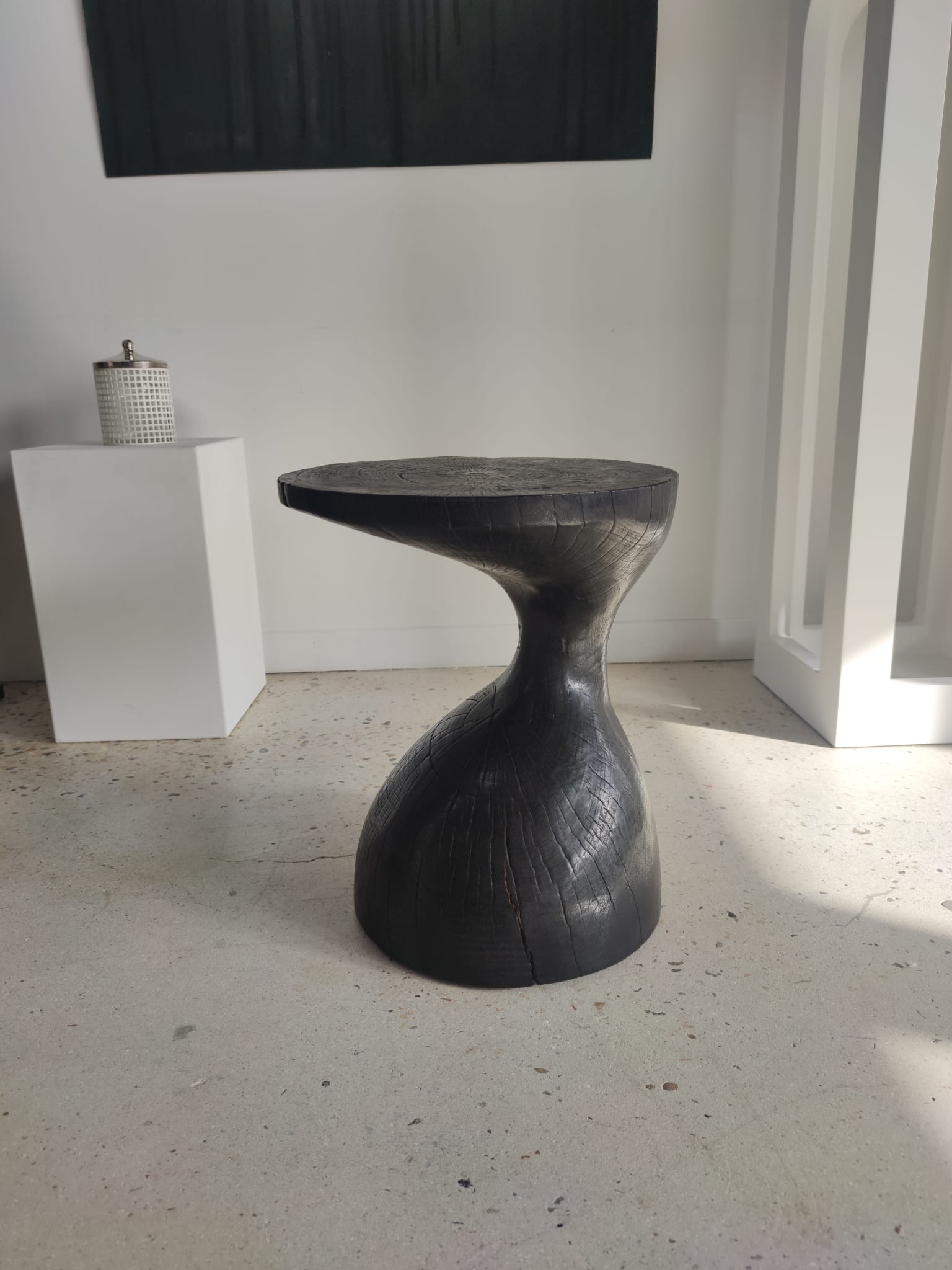 Sofa end in solid wood monoxyl organic shape black color