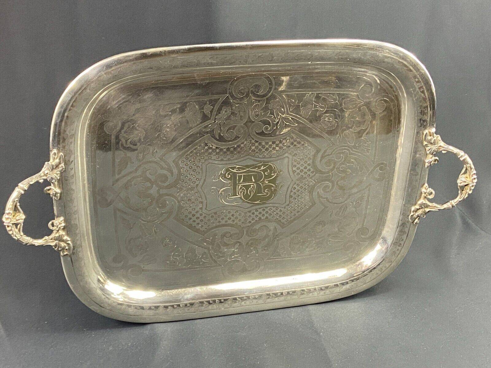 Large tray with monogrammed handles in silver metal 19th century Napoleon III