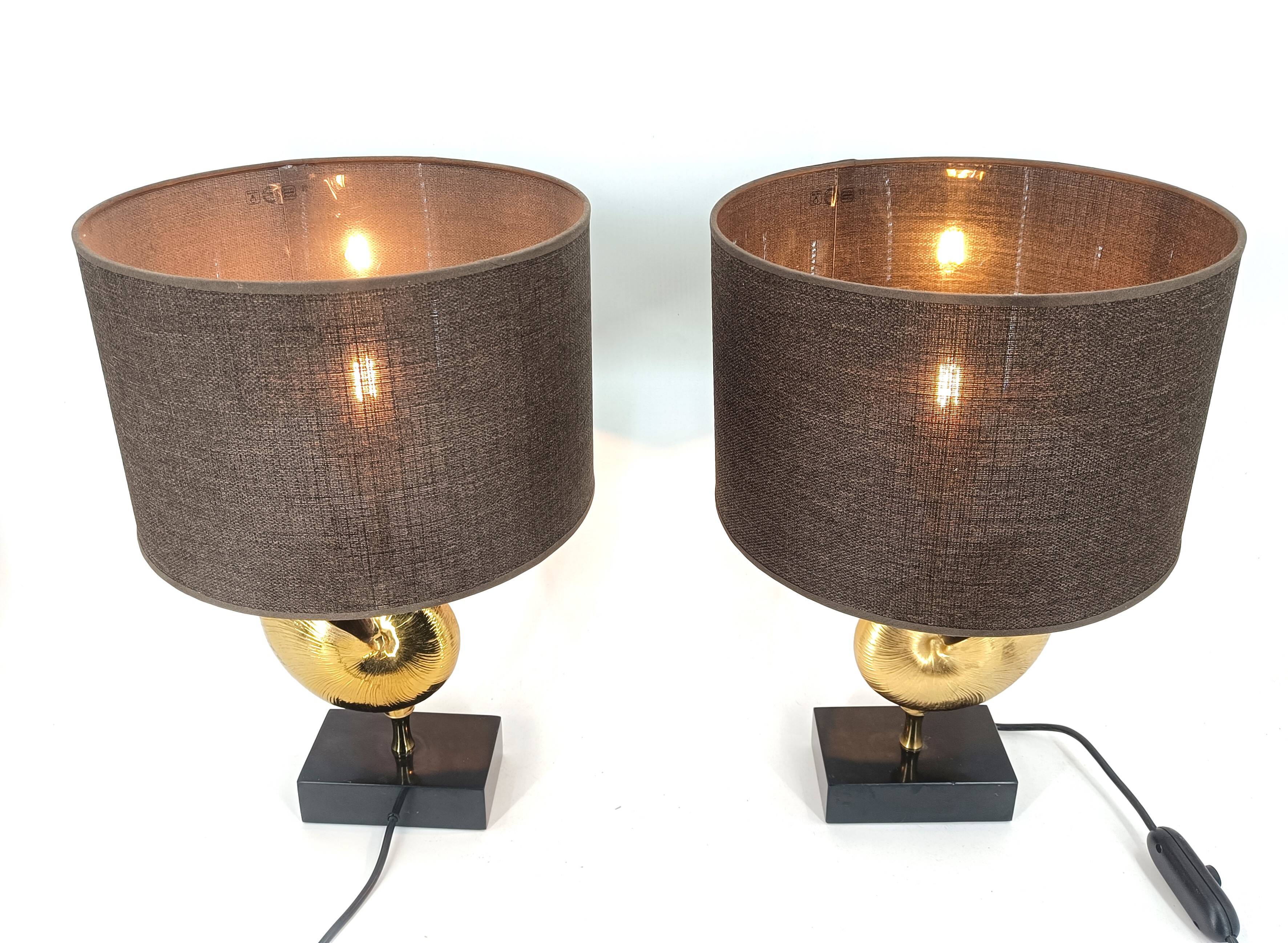 Vintage Brass Nautilus Shell Table Lamps 1970's - France  - set of 2