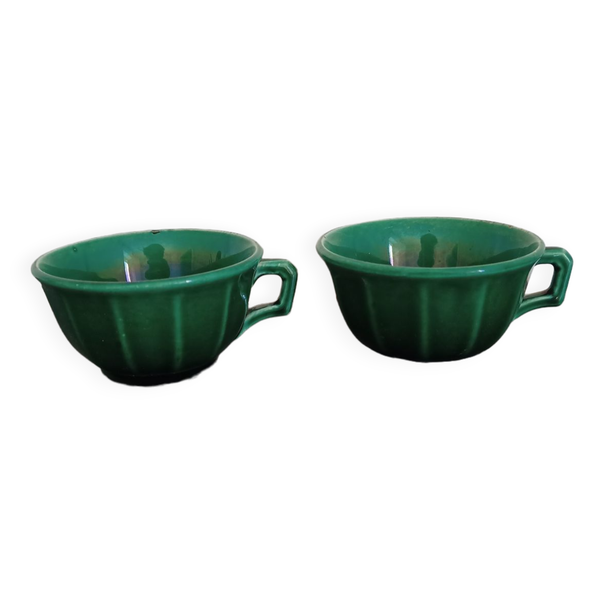 Pair of green ceramic cups K G Lunéville antique