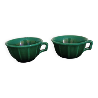 Pair of green ceramic cups K G Lunéville antique