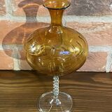 East German GDR Mouth-Blown Amber Art Glass Vase with Swirled Ribbing Texture, Possibly by Lauscha