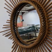 XL starry sun mirror in rattan, France around 1970