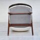 1960s, Scandinavian design, reupholstered armchair, furniture fabric, genuine sheepskin, teak.