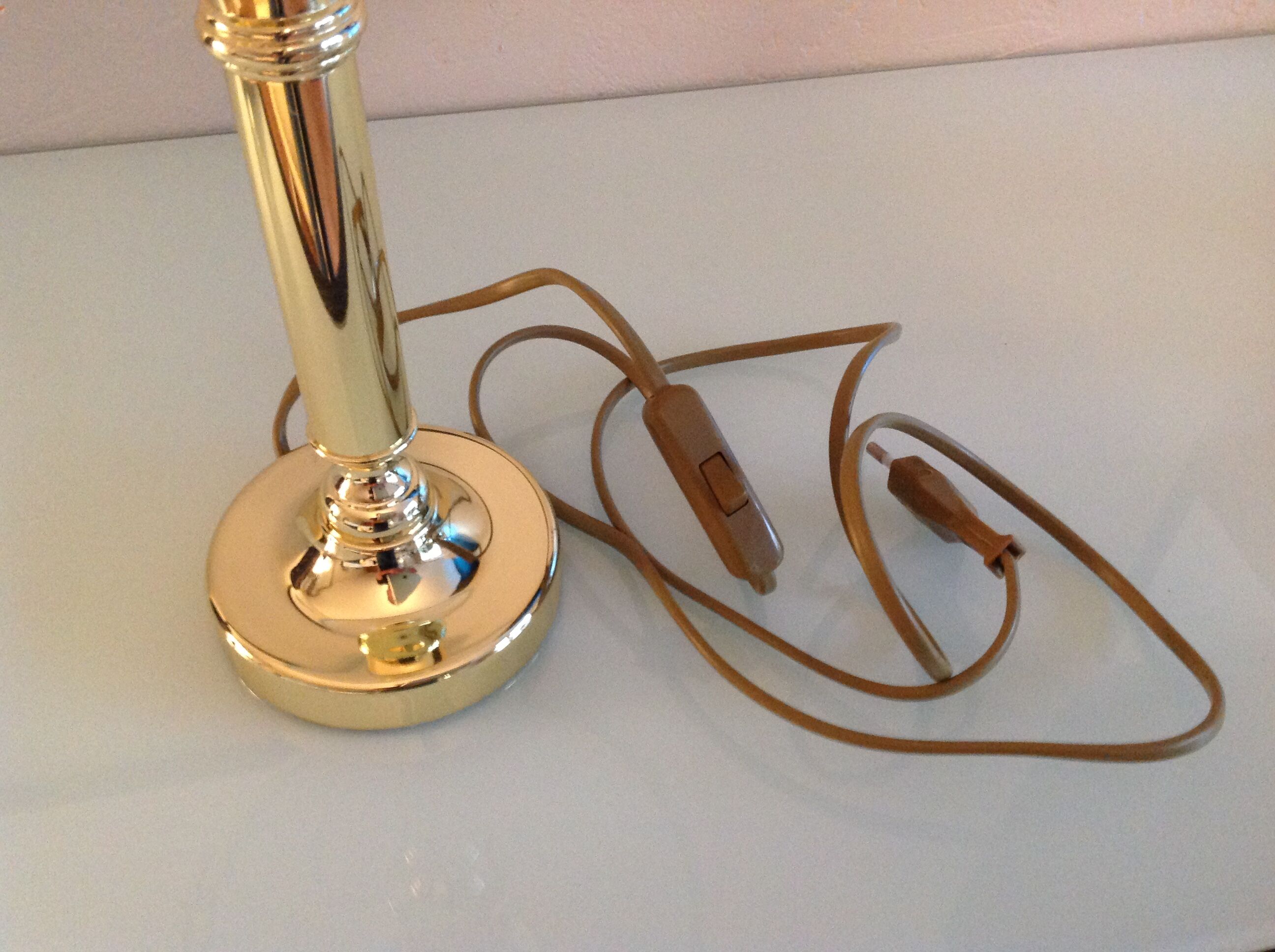 Brass lamp and lampshade fabric ecru / vintage 70s