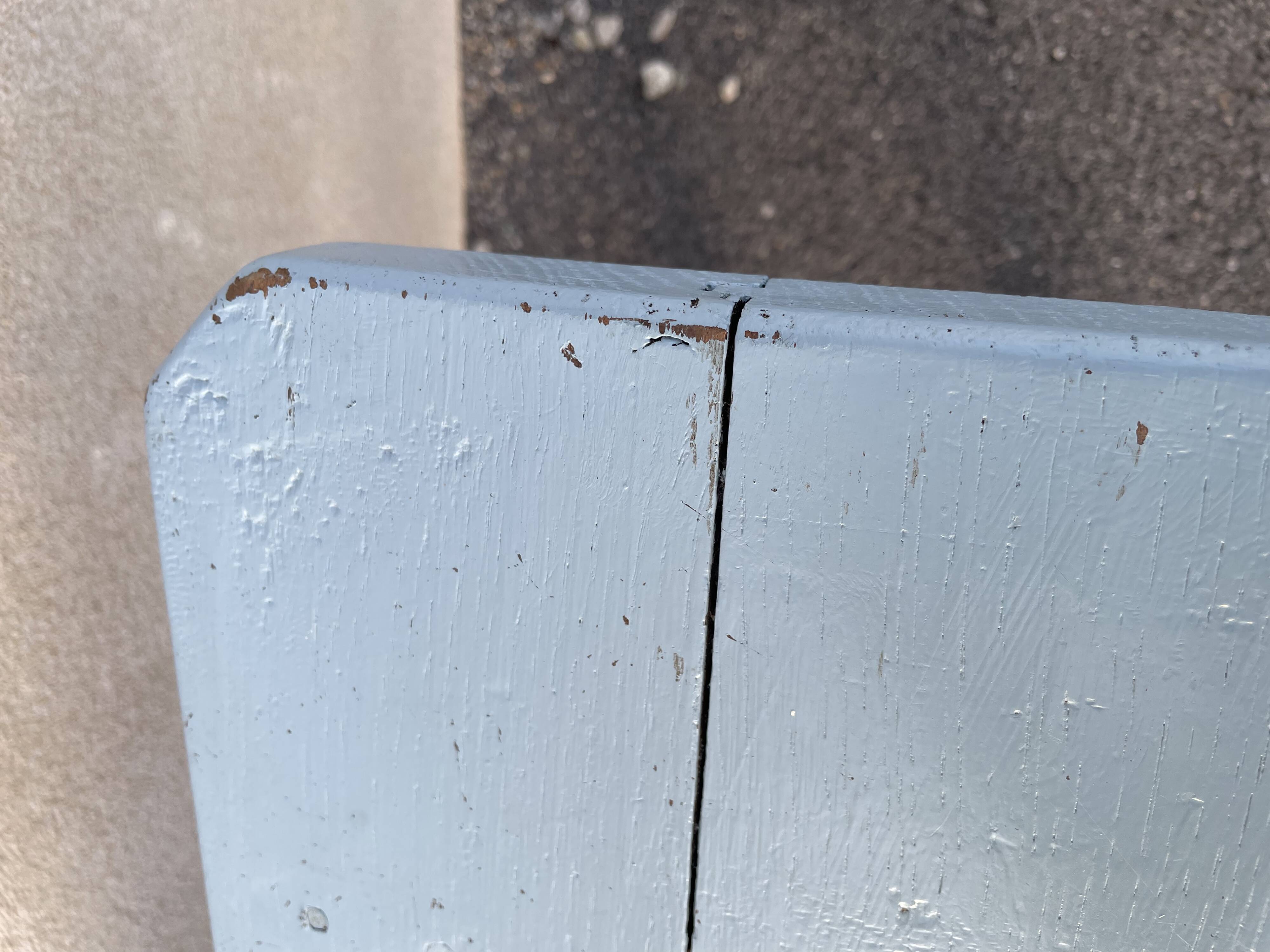 Blue painted wooden bench