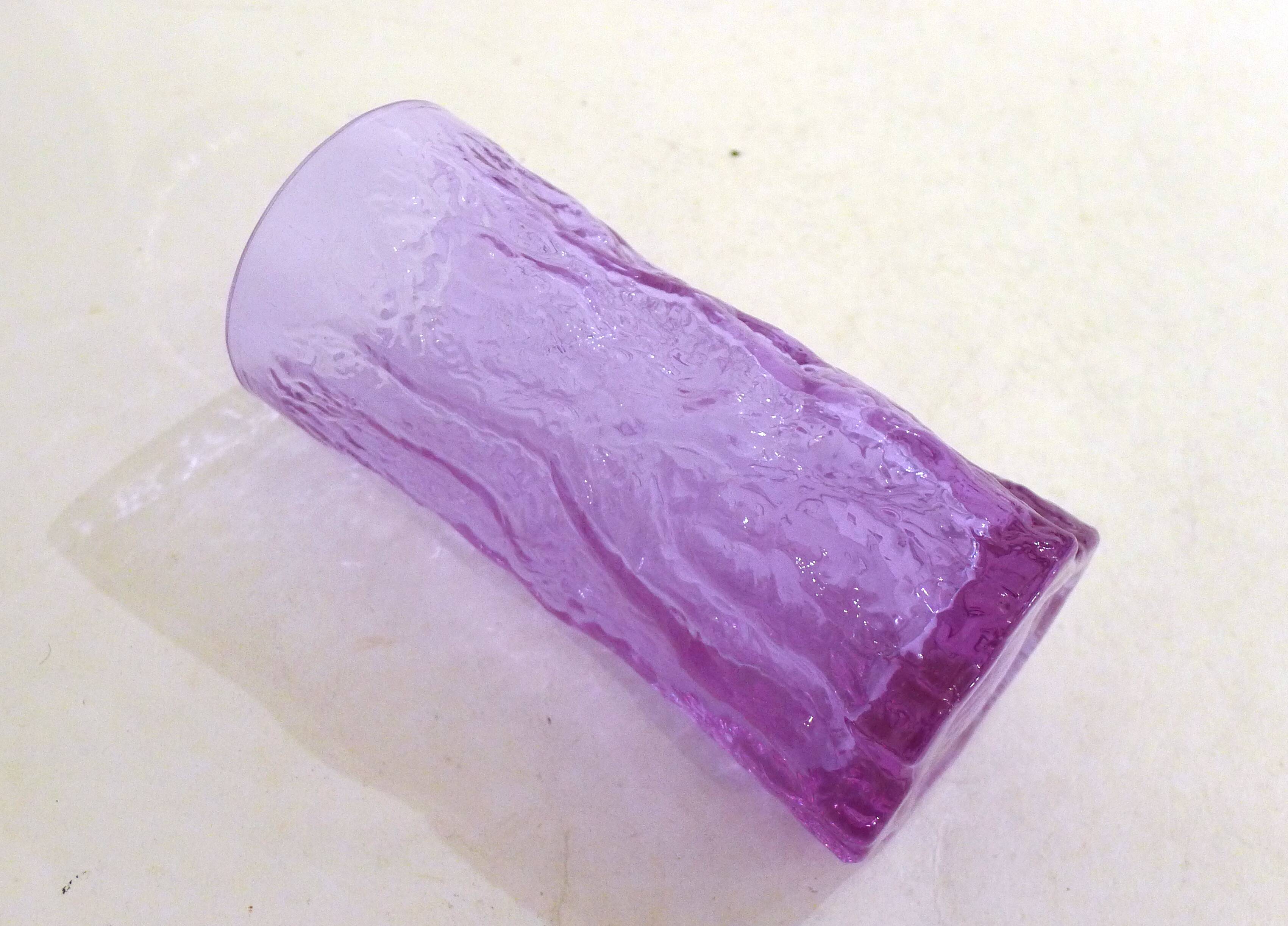 Mauve glass bark-patterned goblet vase, 1960s