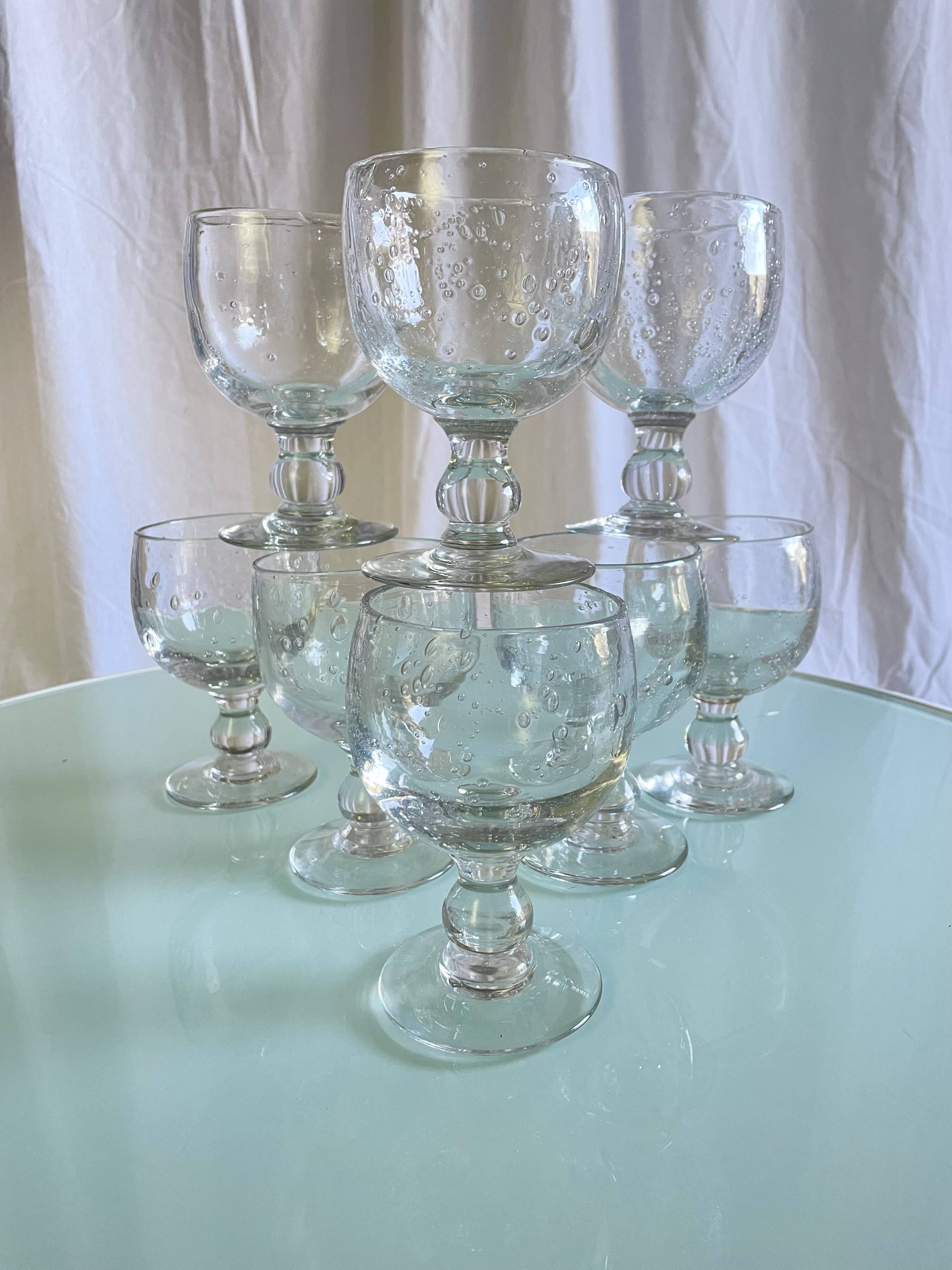 Vintage Biot-style bubbled stemmed glasses