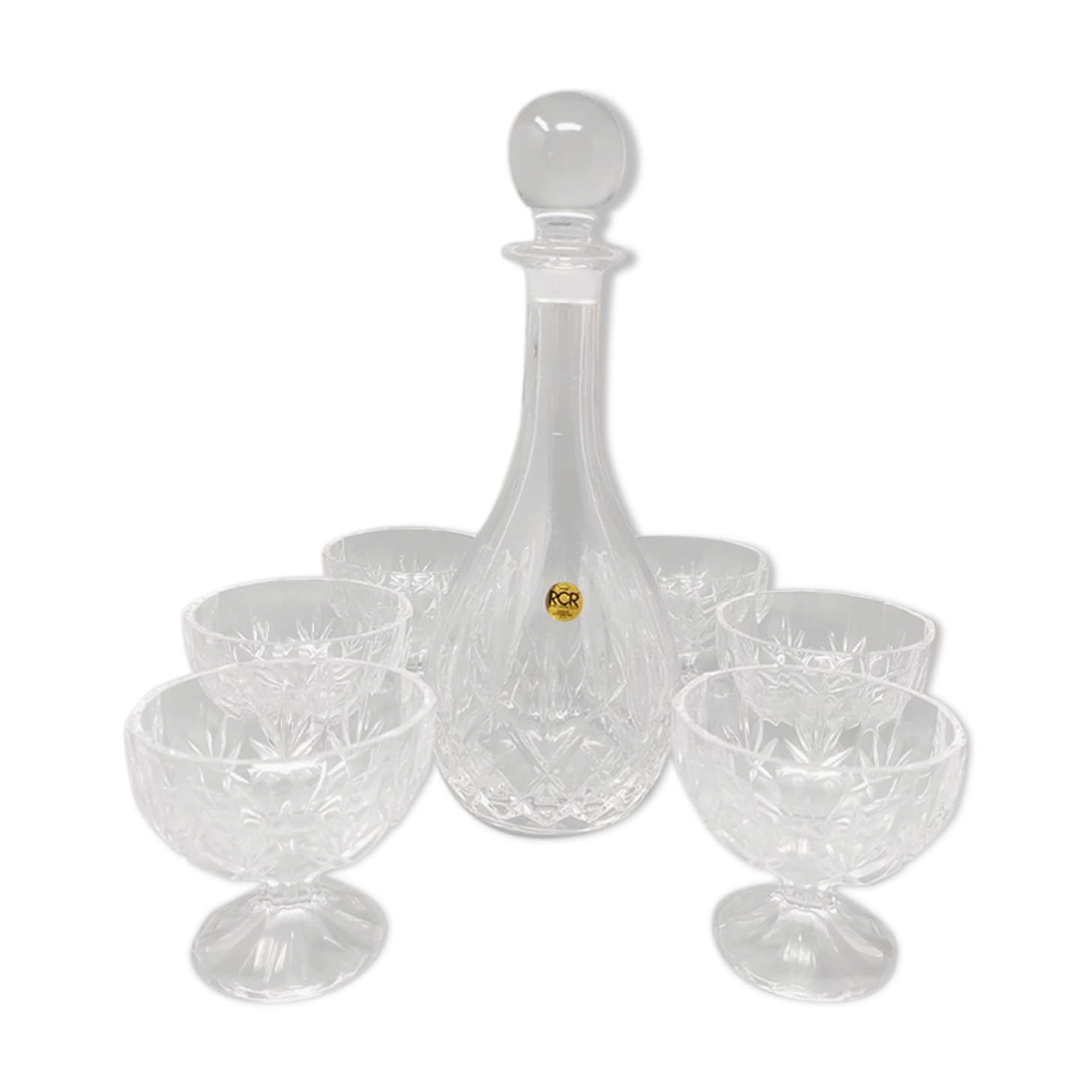 Carafe et verres en cristal elegant italian mid century des années 1960 avec 6 verres en cristal
