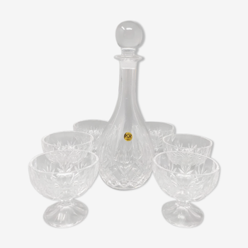 Carafe et verres en cristal elegant italian mid century des années 1960 avec 6 verres en cristal