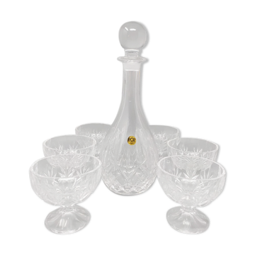 Carafe et verres en cristal elegant italian mid century des années 1960 avec 6 verres en cristal