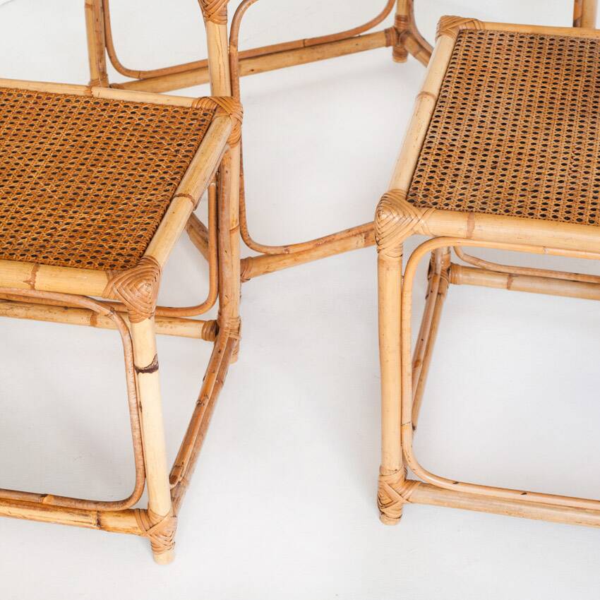 Set of three vintage nesting tables in cane. France, 1960s