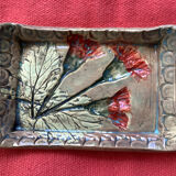 Arty enameled terracotta dish signed by the artist